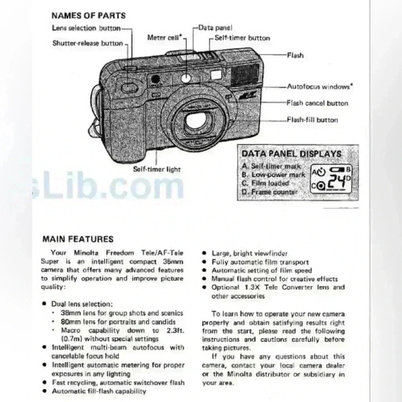 Film Camera:  Minolta Freedom Tele AF 35mm Camera 38-80mm/2.8-5.6 Macro - Picture 10 of 10